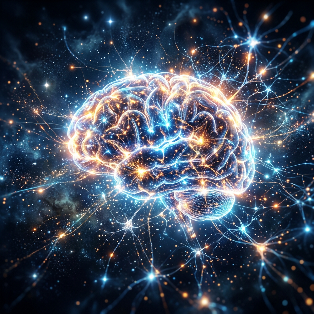 Digital visualization of a brain with interconnected glowing neurons and synapses